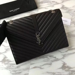 Replica YSL Saint Laurent Envelope Large Bag Grain Poudre Embossed Leather Silver Hardware