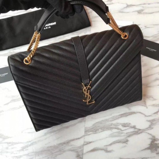 Fake YSL Saint Laurent Envelope Large Bag Grain Poudre Embossed Leather Gold Hardware Replica