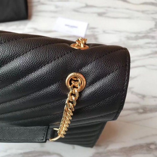 Fake YSL Saint Laurent Envelope Large Bag Grain Poudre Embossed Leather Gold Hardware Replica