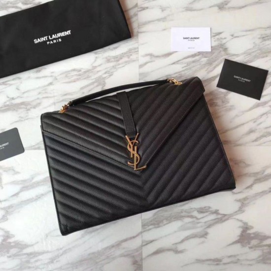 Fake YSL Saint Laurent Envelope Large Bag Grain Poudre Embossed Leather Gold Hardware Replica