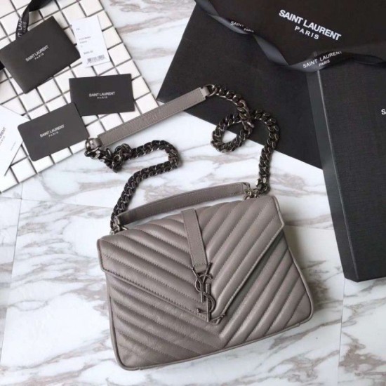 Fake YSL Saint Laurent Medium Monogram Kate Chain Shoulder Bag Light Gray Replica