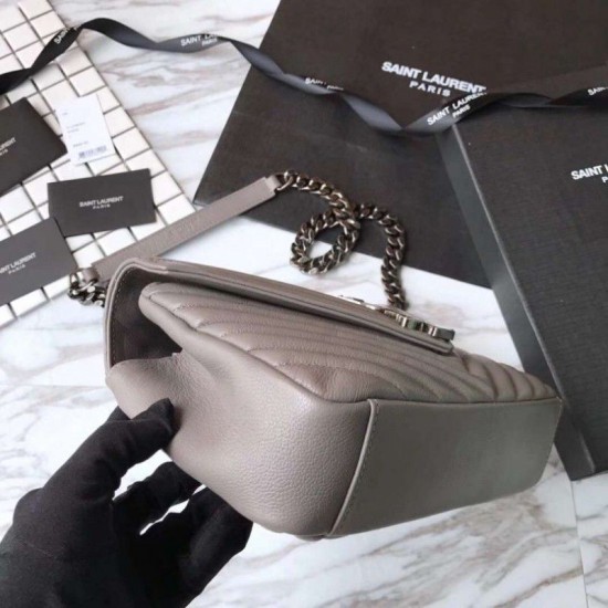 Fake YSL Saint Laurent Medium Monogram Kate Chain Shoulder Bag Light Gray Replica