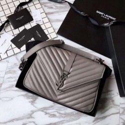 Fake YSL Saint Laurent Medium Monogram Kate Chain Shoulder Bag Light Gray Replica