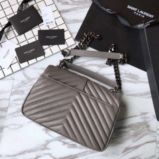 Fake YSL Saint Laurent Medium Monogram Kate Chain Shoulder Bag Light Gray Replica
