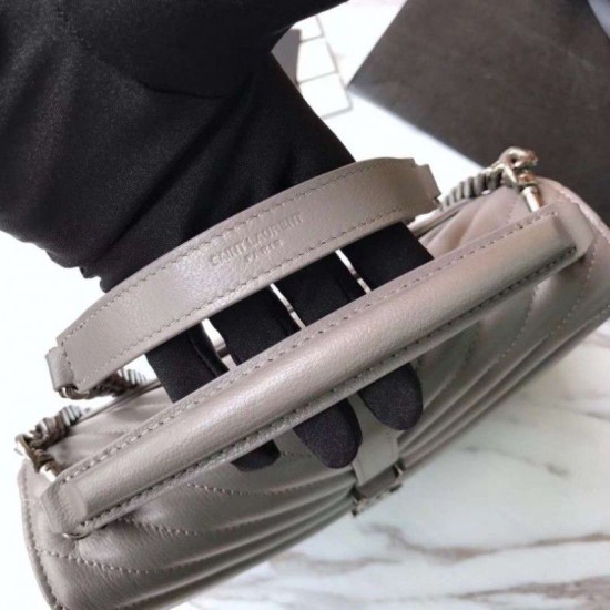 Fake YSL Saint Laurent Medium Monogram Kate Chain Shoulder Bag Light Gray Replica