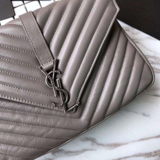 Fake YSL Saint Laurent Medium Monogram Kate Chain Shoulder Bag Light Gray Replica
