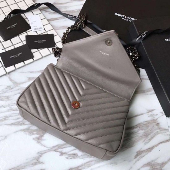 Fake YSL Saint Laurent Medium Monogram Kate Chain Shoulder Bag Light Gray Replica
