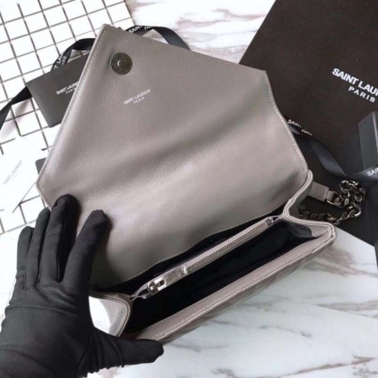 Fake YSL Saint Laurent Medium Monogram Kate Chain Shoulder Bag Light Gray Replica