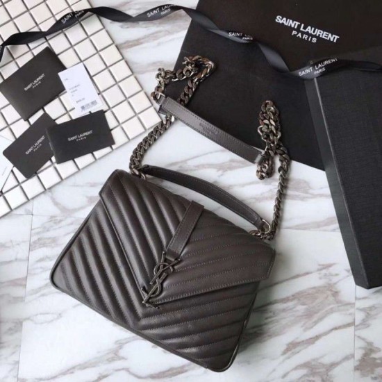 Fake YSL Saint Laurent Medium Monogram Kate Chain Shoulder Bag Gray Replica
