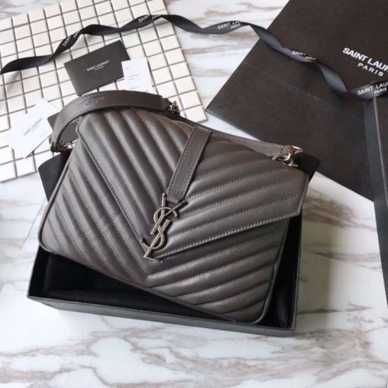 Fake YSL Saint Laurent Medium Monogram Kate Chain Shoulder Bag Gray Replica