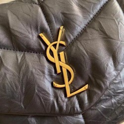 Replica YSL Saint Laurent Loulou Puffer Large Bag Quilted Wrinkly Matte Leather Black