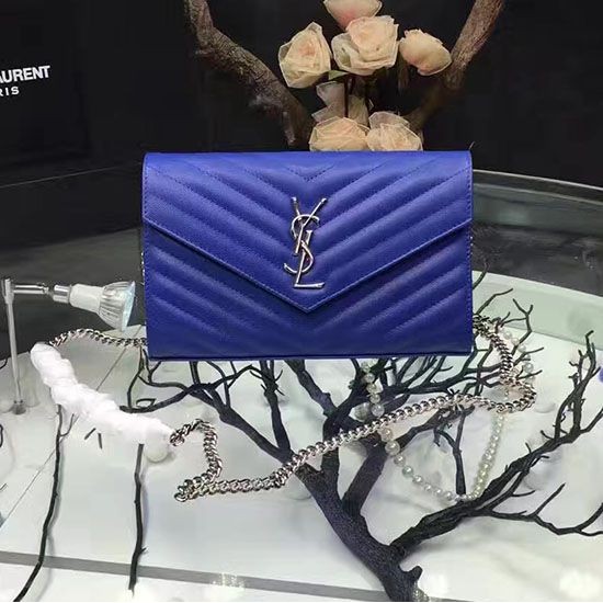Replica Saint Laurent Blue Grained Matelasse Leather Chain Wallet Y221220 Replica Saint Laurent Blue Grained Matelasse Leather Chain Wallet Y221220