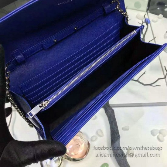 Replica Saint Laurent Blue Grained Matelasse Leather Chain Wallet Y221220 Replica Saint Laurent Blue Grained Matelasse Leather Chain Wallet Y221220