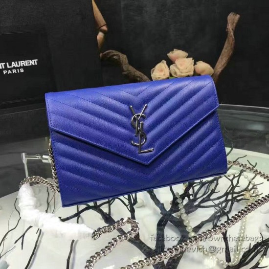 Replica Saint Laurent Blue Grained Matelasse Leather Chain Wallet Y221220 Replica Saint Laurent Blue Grained Matelasse Leather Chain Wallet Y221220