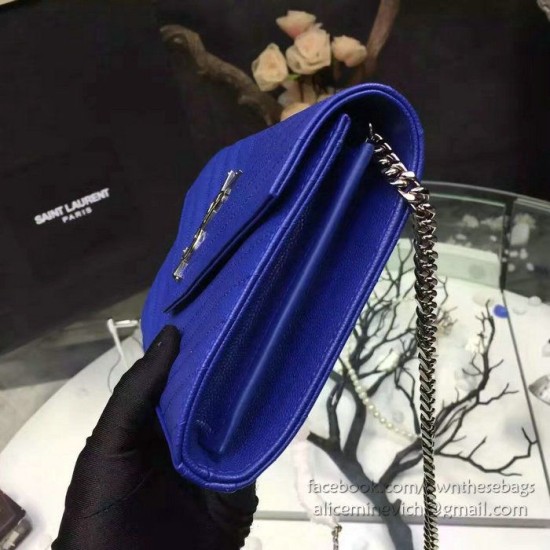 Replica Saint Laurent Blue Grained Matelasse Leather Chain Wallet Y221220 Replica Saint Laurent Blue Grained Matelasse Leather Chain Wallet Y221220