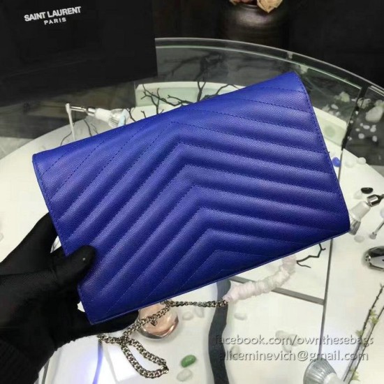 Replica Saint Laurent Blue Grained Matelasse Leather Chain Wallet Y221220 Replica Saint Laurent Blue Grained Matelasse Leather Chain Wallet Y221220