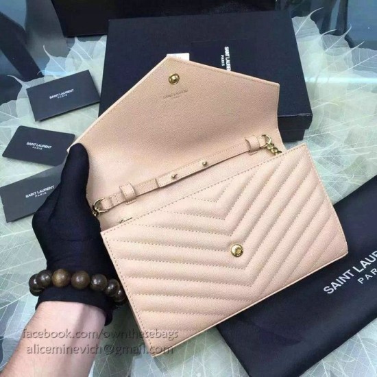 Replica Saint Laurent Chain Wallet In Apricot Grain De Poudre Textured Matelasse Leather 377828