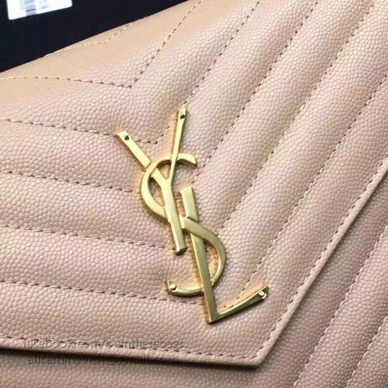 Replica Saint Laurent Chain Wallet In Apricot Grain De Poudre Textured Matelasse Leather 377828
