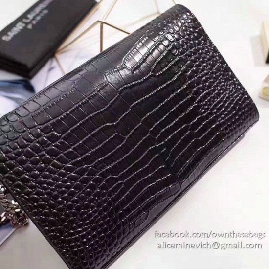 Fake Saint Laurent Chain Wallet in Black Crocodile Embossed Leather 377829 Replica Replica Saint Laurent Chain Wallet in Black Crocodile Embossed Leather 377829