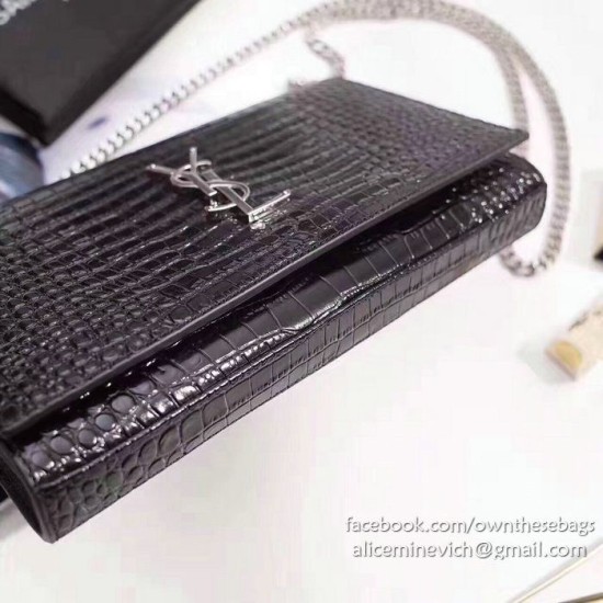 Fake Saint Laurent Chain Wallet in Black Crocodile Embossed Leather 377829 Replica Replica Saint Laurent Chain Wallet in Black Crocodile Embossed Leather 377829