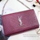 Fake Saint Laurent Chain Wallet in Burgundy Crocodile Embossed Leather 377829 Replica