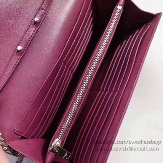 Fake Saint Laurent Chain Wallet in Burgundy Crocodile Embossed Leather 377829 Replica