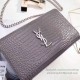 Replica Saint Laurent Chain Wallet in Grey Crocodile Embossed Leather 377829