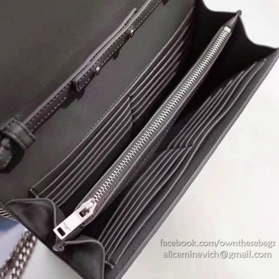 Replica Saint Laurent Chain Wallet in Grey Crocodile Embossed Leather 377829