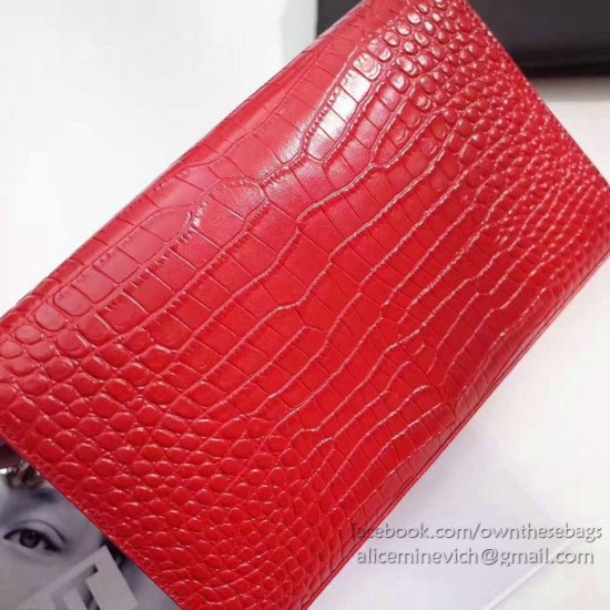Fake Saint Laurent Chain Wallet in Red Crocodile Embossed Leather 377829 Replica