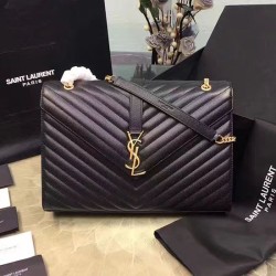Fake Saint Laurent Classic Large Monogram Shoulder Bag in Black Grained Matelasse 396910 Replica