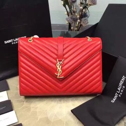 Replica Saint Laurent Classic Large Monogram Shoulder Bag in Red Grained Matelasse 396910