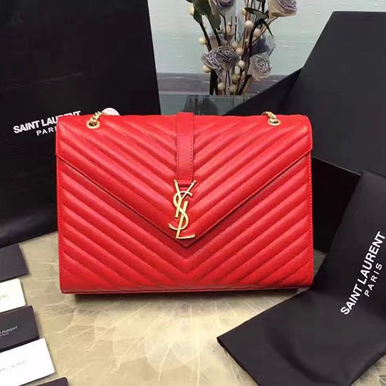 Replica Saint Laurent Classic Large Monogram Shoulder Bag in Red Grained Matelasse 396910
