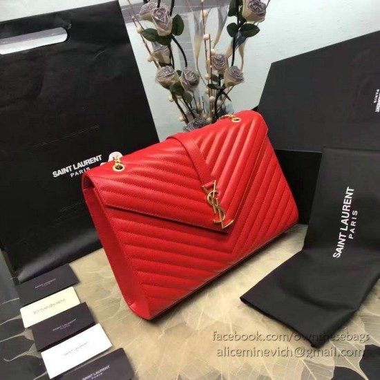 Replica Saint Laurent Classic Large Monogram Shoulder Bag in Red Grained Matelasse 396910