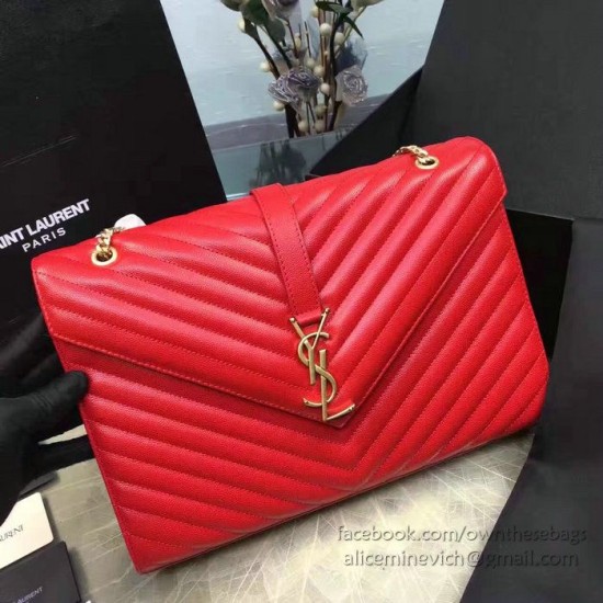 Replica Saint Laurent Classic Large Monogram Shoulder Bag in Red Grained Matelasse 396910