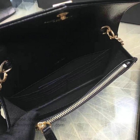 Replica Saint Laurent Envelope Chain Wallet in Black Grained Calfskin 201120