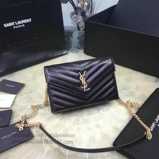Replica Saint Laurent Envelope Chain Wallet in Black Grained Calfskin 201120