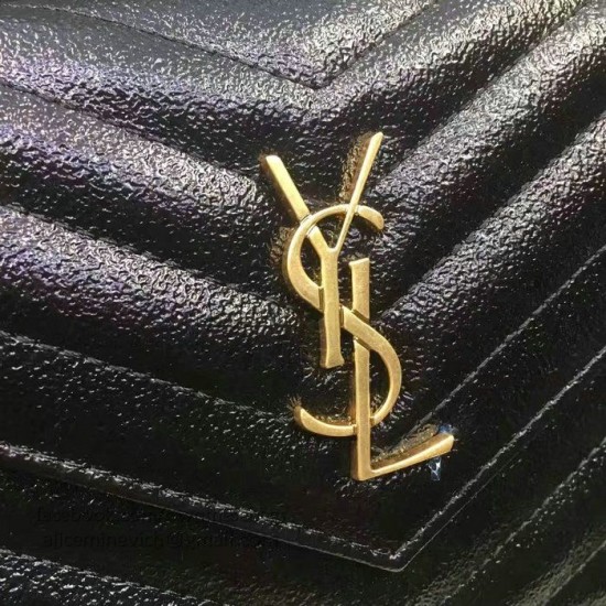 Replica Saint Laurent Envelope Chain Wallet in Black Grained Calfskin 201120