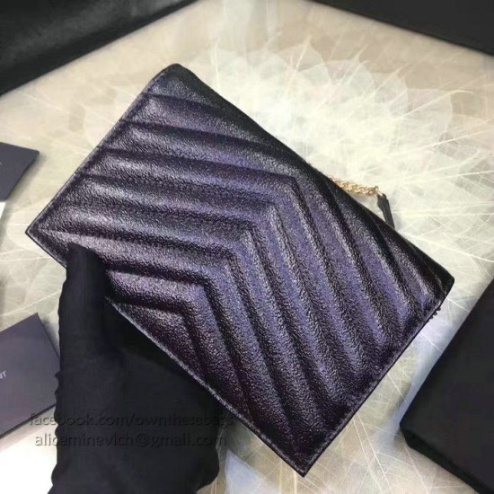 Replica Saint Laurent Envelope Chain Wallet in Black Grained Calfskin 201120