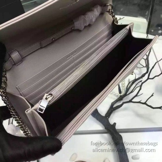 Replica Saint Laurent Light Pink Grained Matelasse Leather Chain Wallet Y221220