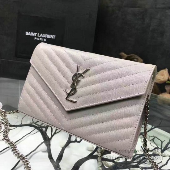 Replica Saint Laurent Light Pink Grained Matelasse Leather Chain Wallet Y221220