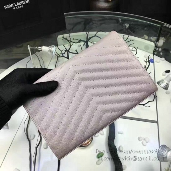 Replica Saint Laurent Light Pink Grained Matelasse Leather Chain Wallet Y221220
