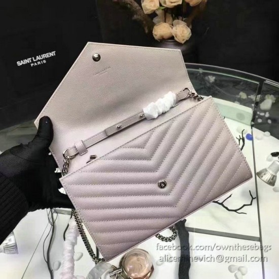 Replica Saint Laurent Light Pink Grained Matelasse Leather Chain Wallet Y221220