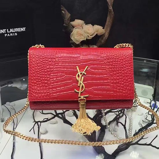 Replica Saint Laurent Medium Kate Monogram Tassel Croco Leather Shoulder Bag Red Y121230 Replica Saint Laurent Medium Kate Monogram Tassel Croco Leather Shoulder Bag Red Y121230