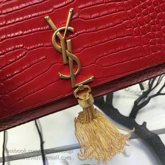 Replica Saint Laurent Medium Kate Monogram Tassel Croco Leather Shoulder Bag Red Y121230 Replica Saint Laurent Medium Kate Monogram Tassel Croco Leather Shoulder Bag Red Y121230