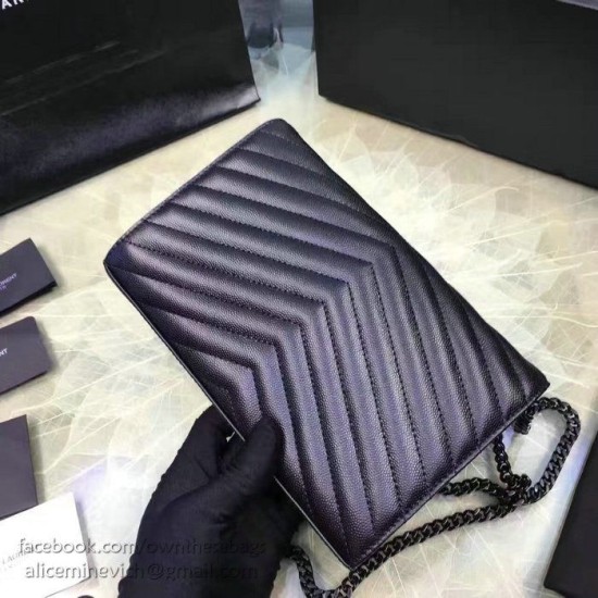 Replica Saint Laurent Monogram Medium Grained Matelasse Leather Chain Wallet Black Y121290