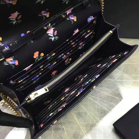 Replica Saint Laurent Monogram New Prairie Flower Chain Wallet Calfskin Leather 377828