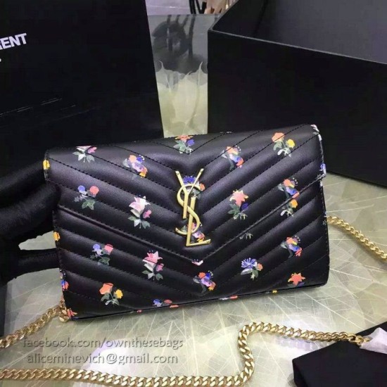 Replica Saint Laurent Monogram New Prairie Flower Chain Wallet Calfskin Leather 377828