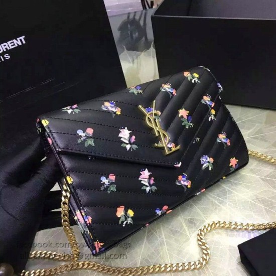 Replica Saint Laurent Monogram New Prairie Flower Chain Wallet Calfskin Leather 377828