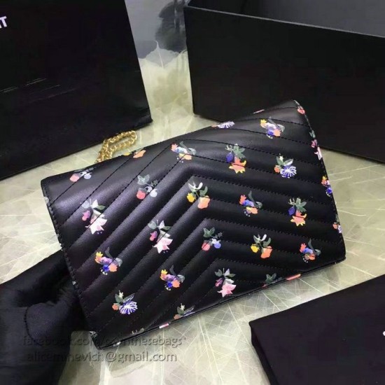 Replica Saint Laurent Monogram New Prairie Flower Chain Wallet Calfskin Leather 377828