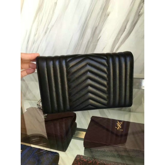 Replica Saint Laurent Satchel Medium Monogram in Black Matelasse Leather Y221260